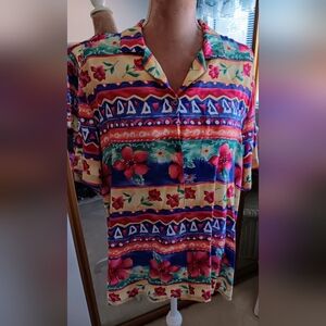 Alfred Dunner~Colorful Floral Tropical Button Down Shirt